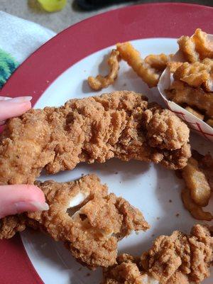 Dry chicken strips.