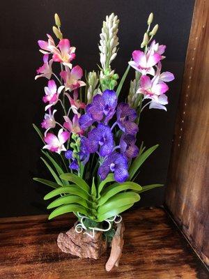 Handmade clay orchids. Purple vanda & pink dendrobium orchids