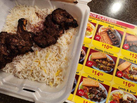 Lamb platter instead of Double Beef Kabob platter. Update your website and take down the signage or update your menu in the window.