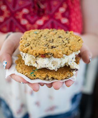 These sandwiches are created with homemade cookies from the bakery just two doors down!