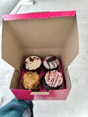 Top Left- Red Velvet   Top Right- cookies & cream  Bottom Left- German Chocolate. Bottom Right- Raspberry Chocolate