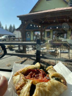 Advocado, tomato, balsamic glaze pastry