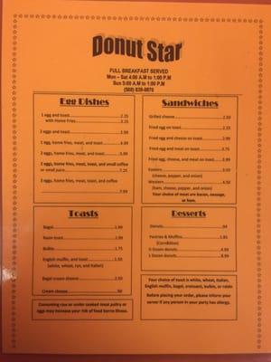 Donut star menu