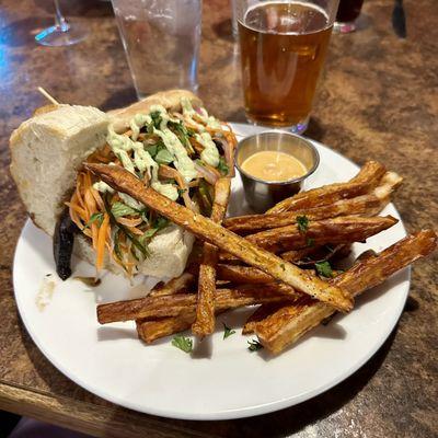 Mushroom Bahn Mi with sweet potato fries