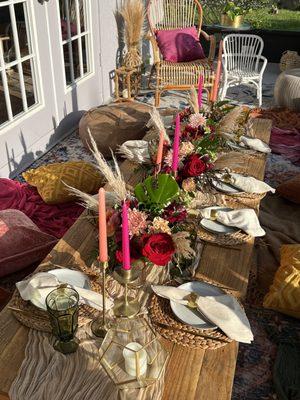 FIRE
Burgundy and golden accents make our boho picnic even more romantic!