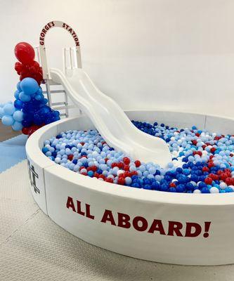 12' Round Ball Pit with Large Ball Pit, balloons, and custom decals