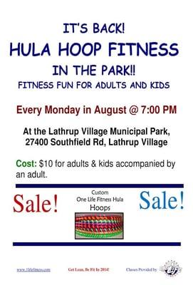 Hula Hoop Fitness Classes. Lathrup 27400 Southfield Rd, Village Municipal Park