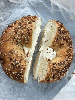 everything bagel toasted with garlic & herb cream cheese