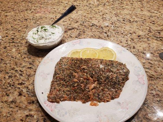 Mediterranean Herbed Poached Salmon with Lemon Caper Dill Sauce