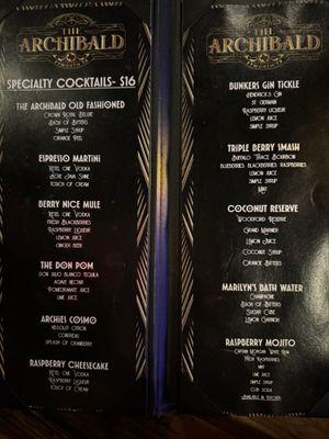 Cocktail menu