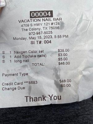 Over charged receipt