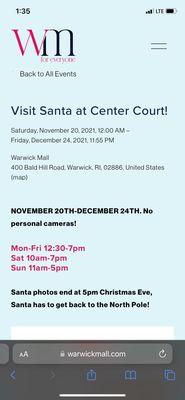 Schedule for pictures with Santa