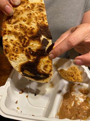 Burnt ass cheese quesadilla.