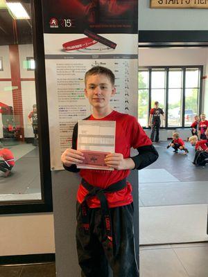 Great Grades Zane! He earned $10 in Tiger Bucks for an All A report card!!