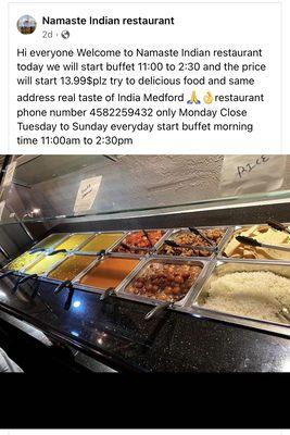 Buffet 13.99$ Namaste Indian restaurant