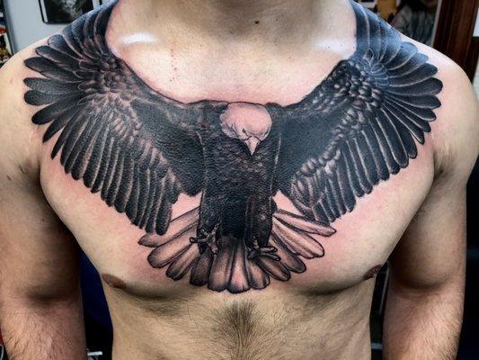 Eagle chest piece tattoo , done by Natedogsart