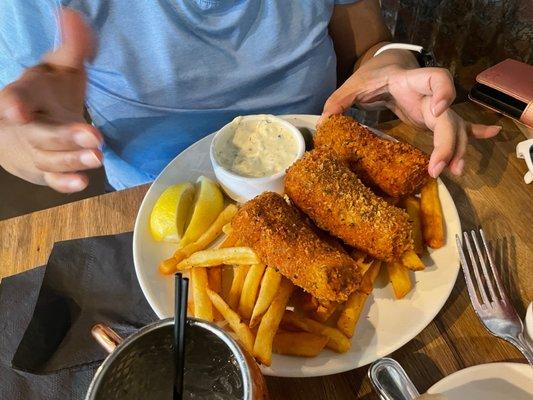 Fish and chips, nicely battered for a better ratio of fish to batter