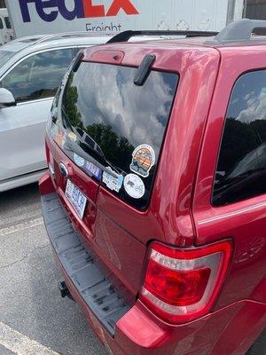 Profile view of repainted rear hatch door.