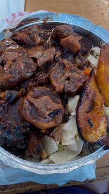 Oxtail large Side of Rice and Beans Fried Plantain Steam Cabbage