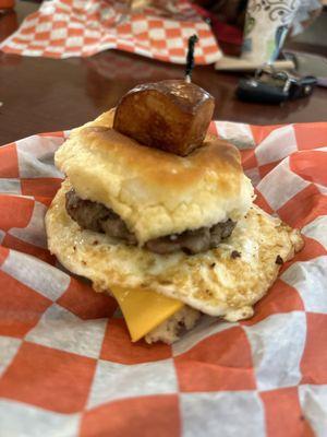 Now that's a breakfast sandwich with a fried potato on top!