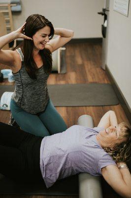 Jennifer teaching Back Stretch on the Roller