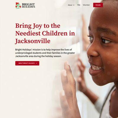 Website for Bright Holidays charity serving Jacksonville children in need