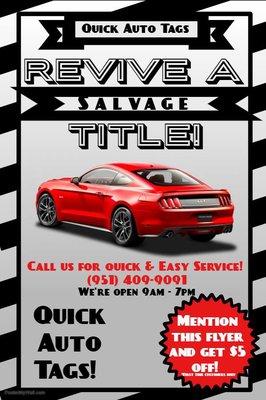 Quick Auto Tags | Revive a Salvage Title with us!