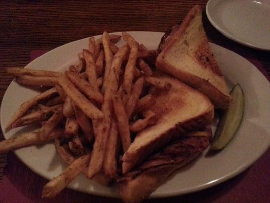 Hot ham and swiss with sour cream and chive fries yum!