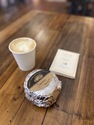 Breakfast Sausage Sandwich, Fossa Chocolate Salted Egg Cereal, Soy Latte