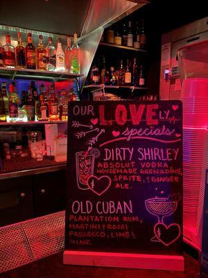 cute valentine's day themed drink menu