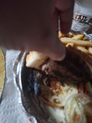 Burnt, inedible burger. I asked for medium-well.