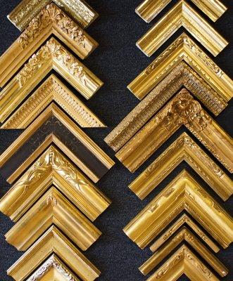 Hand gilded 24k gold frames with exquisite ornamentation available at Peter's Custom Framing and Gallery