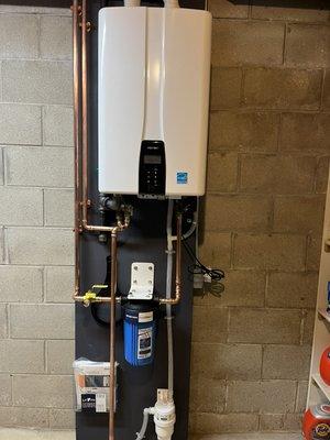 New Navien tankless hot water heater installation in Franklin.