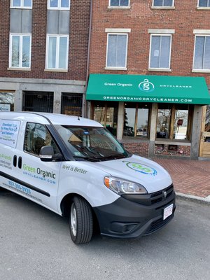 Our new delivery van outside of Green Organic Dry Cleaner