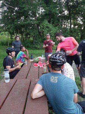 Post ride snacks and beverages at Beverly Park after a gravel/singletrack ride.