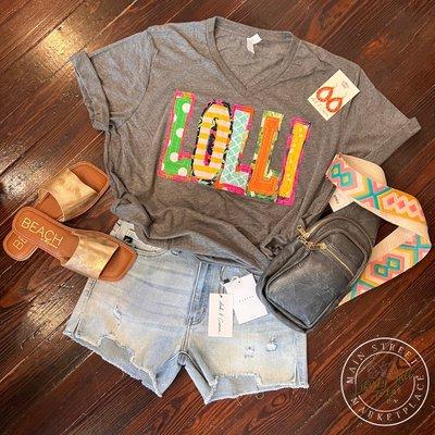 Lolli Tee Denim Shorts, beach slides