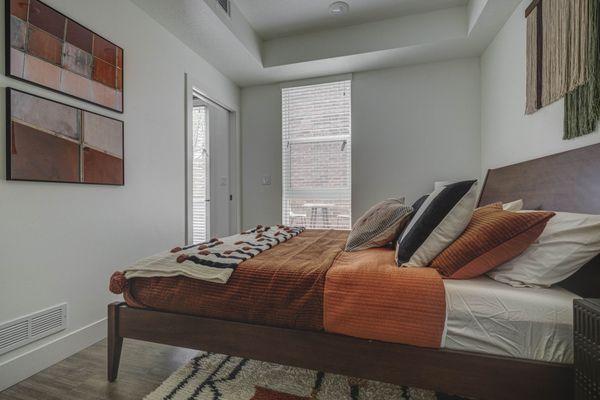 Bedroom with Distinctive Wood-Style Flooring