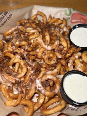 White Queso Curly Fries w/ bacon