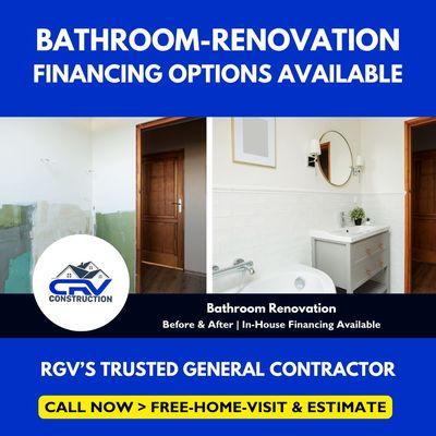 Modern bathroom upgrades with flexible financing. Quality finishes for a refreshed look. Call now for a free consultation!