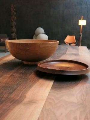 Wood bowl by Josh Vogel on e15 Big Foot Table in solid european walnut.