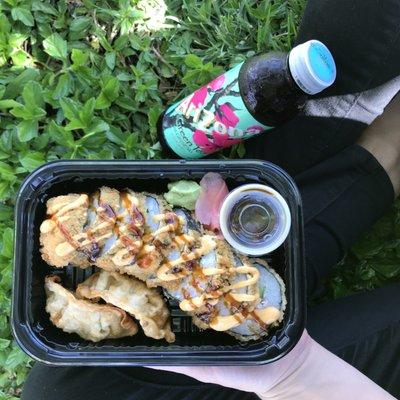 Panko fried cali roll & Arizona green tea.