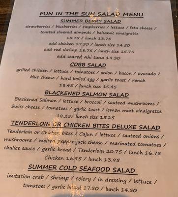 Summer menu