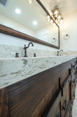 Bathroom remodel wood stained vanity