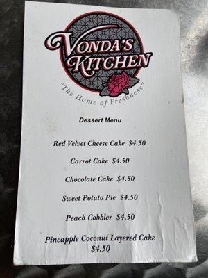 Dessert Menu