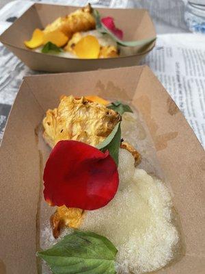 Roasted pineapple lime basil granita