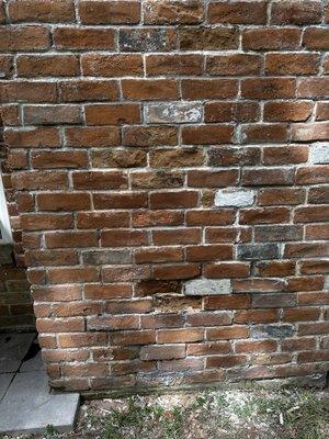 The two bricks towards the bottom were damaged by them.