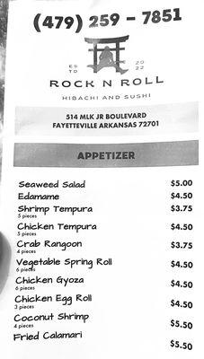 Paper menu- appetizers