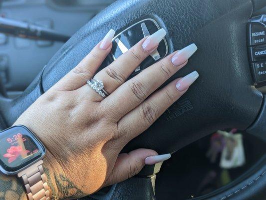 Pink n white acrylic ombre coffin nails