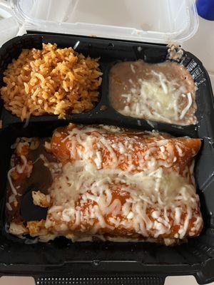 The two red enchilada meal came with beans and rice and was excellent.