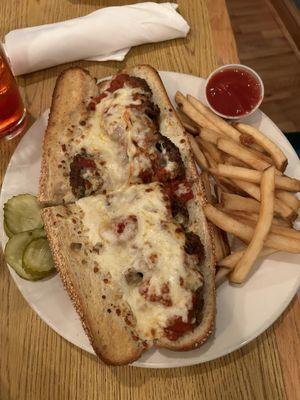 Meatball Parm Sandwich - $18. Overpriced and flavorless. The roll was the only good thing about it.